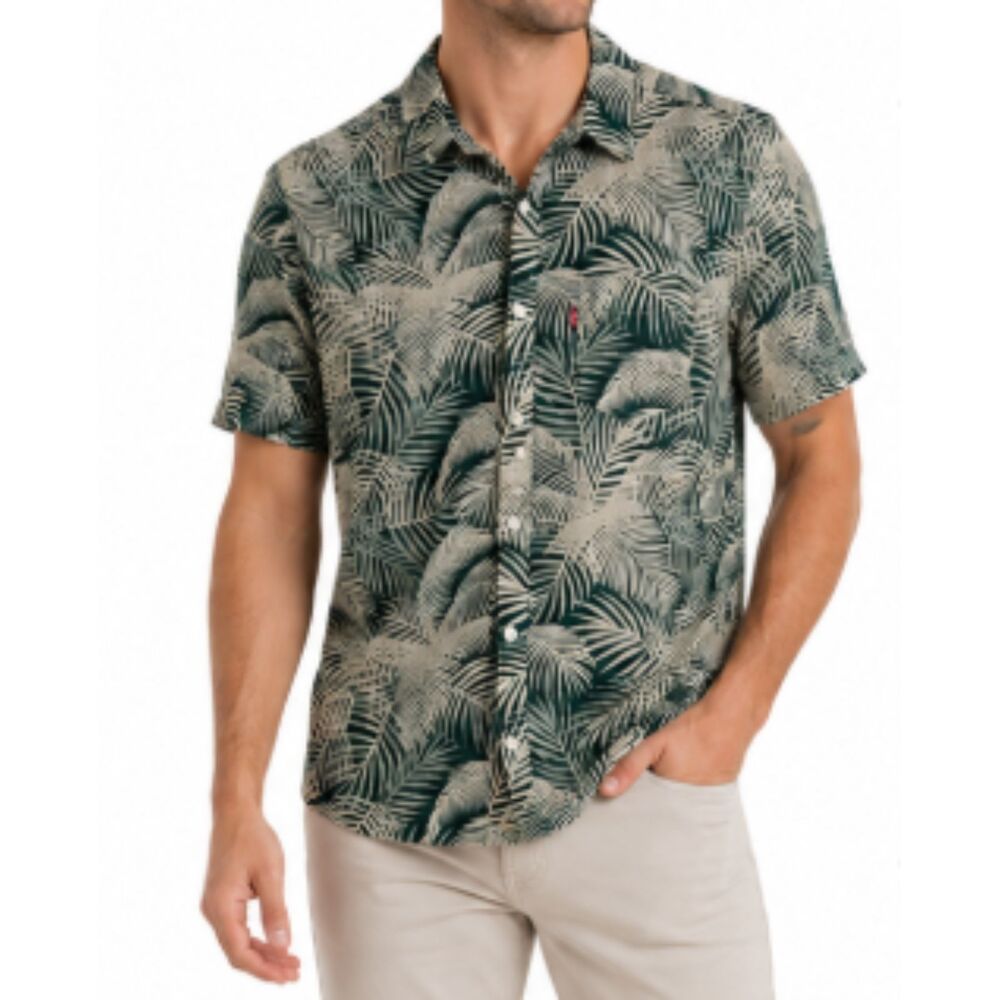 Levi's Mens L Hawaiian Palm Leaves Tropical Button Up Short Sleeve Cotton Shirt